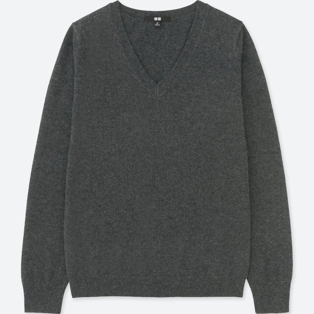 Uniqlo Cashmere Dark Gray V-Neck Sweater (XS)